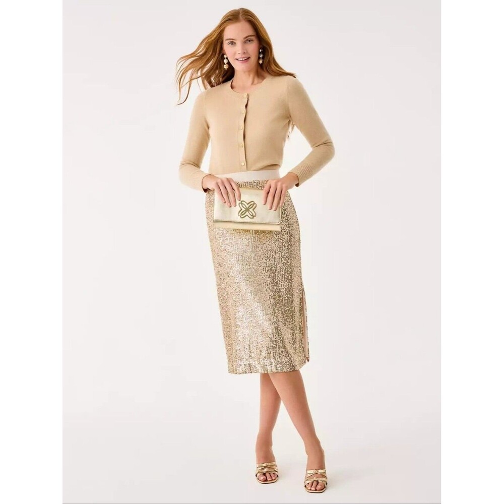 LILLY PULITZER Kendrick Midi Skirt in Gold Sequin NWT Sz 2